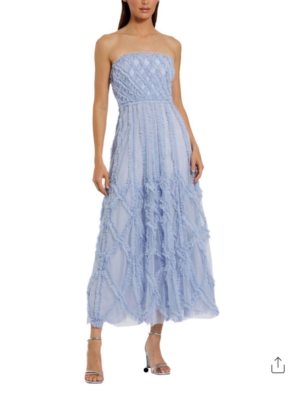 Mac Duggal Strapless Light Lavender Ruffle Maxi Dress